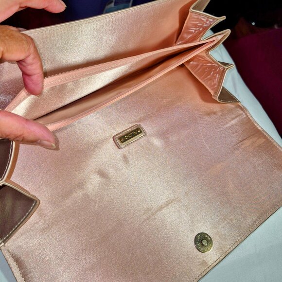 ALDO Blush Gold Clutch Purse with Pink Satin Lining and Magnetic Closure - Picture 12 of 12